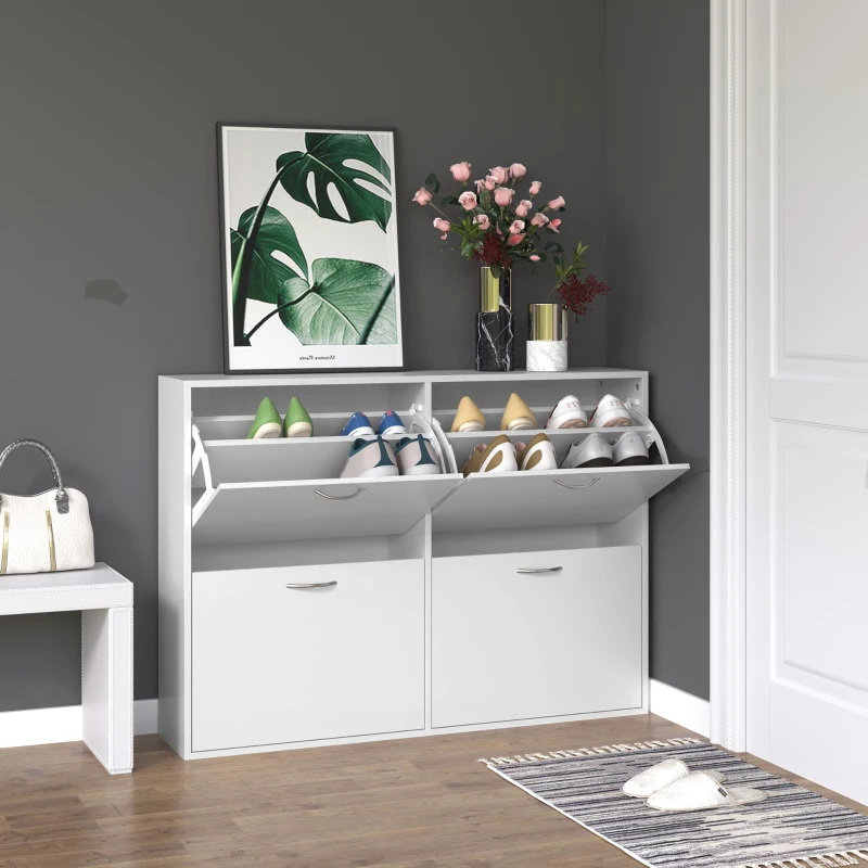 Homcom Dulap Pantofi Alb 120×24×81 cm – 24 Perechi, Design Lemn Compact(m-2)