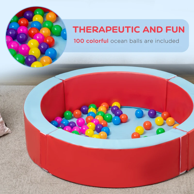 Outsunny Kids Ball Pit, with Removable & Washable Cover, 100 Colourful Balls - Red and Blue