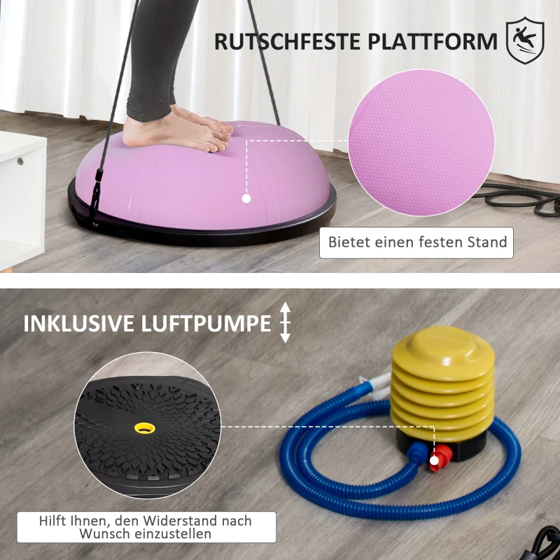 HOMCOM Ø 64cm Yogaball Halbkugel Balance Trainer Balance-Ball Halber Gymnastikball mit Trainingsseil Zuhause für Yoga Balance Stabilität Hellviolett