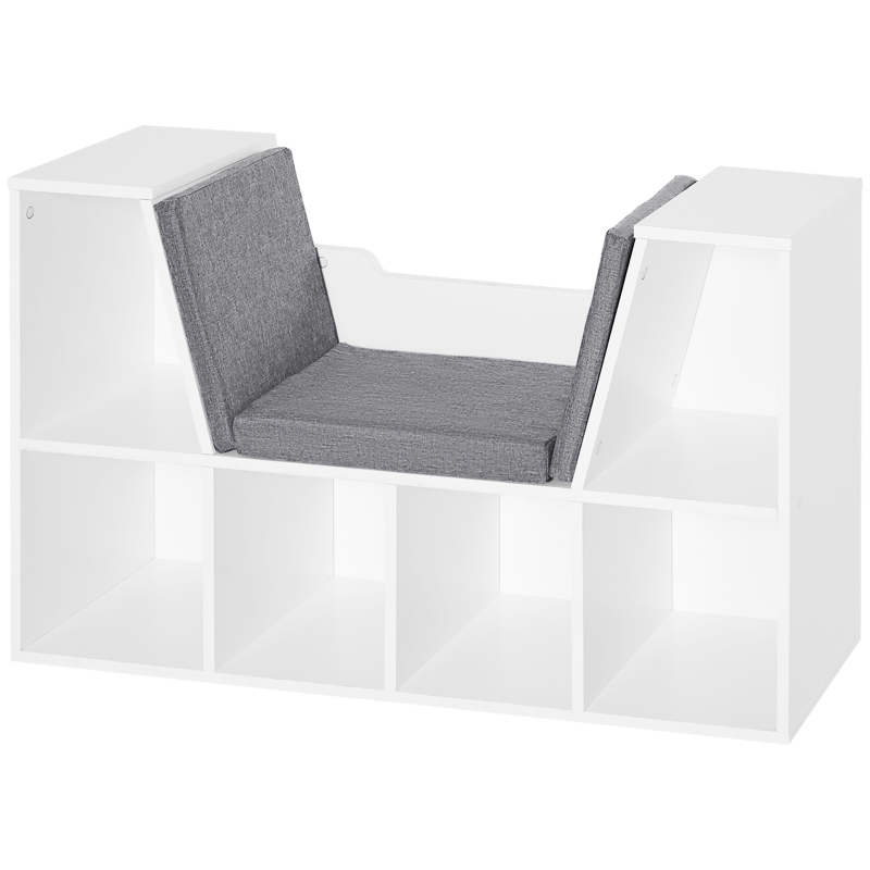 HOMCOM Bookcase Storage W/Particle Board Sponge Linen, 102W x 30D x 61Hcm-White/Grey