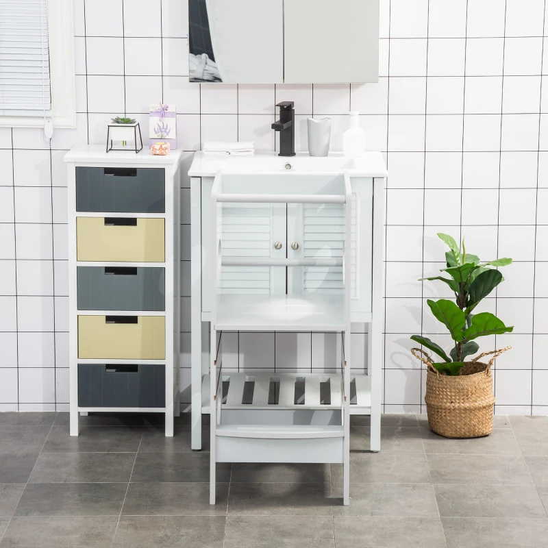 HOMCOM Kids Step Stool Toddler Kitchen Stool with Adjustable Standing Platform, Grey