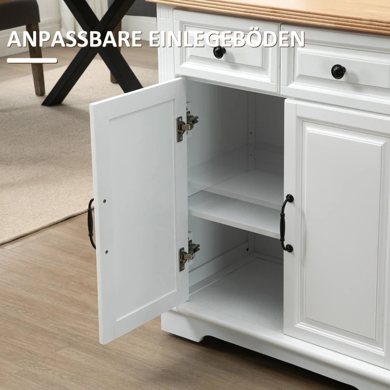 HOMCOM Küchenwagen Servierwagen Küchentrolley mit Handtuchhalter Rollwagen im Landhausstil für Küche Esszimmer MDF Natur+Weiß 80 x 45 x 92 cm