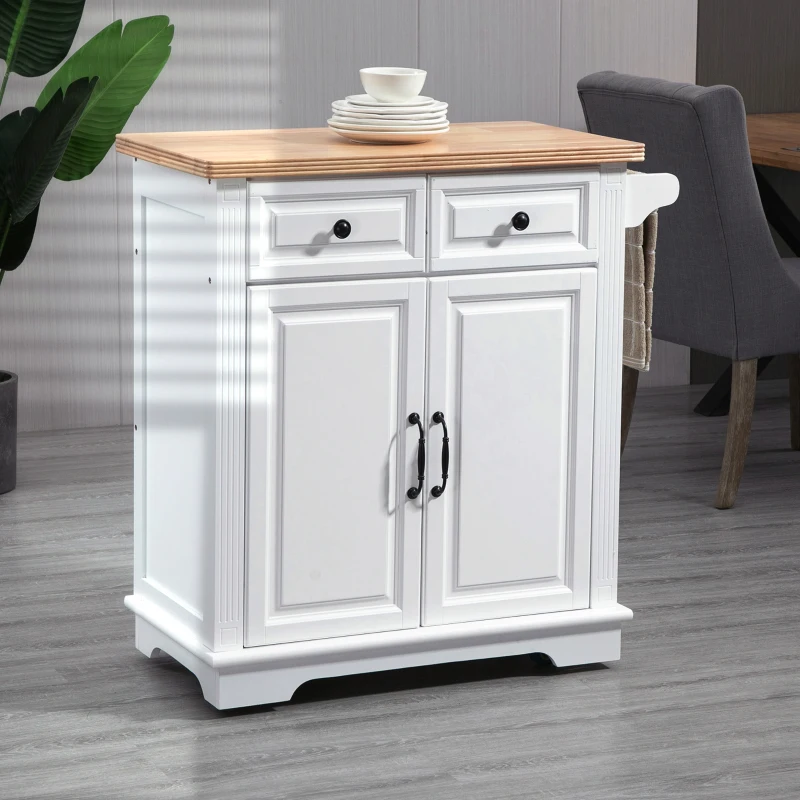 HOMCOM Küchenwagen Servierwagen Küchentrolley mit Handtuchhalter Rollwagen im Landhausstil für Küche Esszimmer MDF Natur+Weiß 80 x 45 x 92 cm