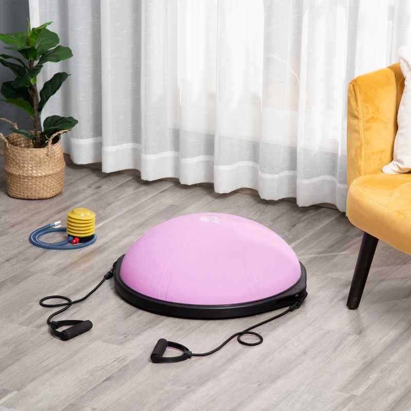 HOMCOM Ø 64cm Yogaball Halbkugel Balance Trainer Balance-Ball Halber Gymnastikball mit Trainingsseil Zuhause für Yoga Balance Stabilität Hellviolett