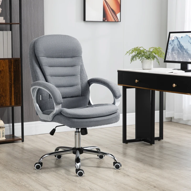 Vinsetto Grey Desk Chair Lumbar Support Adjustable Height Rock 360° Rolling Grey