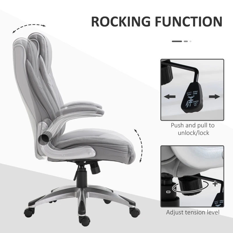 Vinsetto High Back Executive Office Chair, Height Adjustable PU Leather Ergonomic Chair, with Flip-up Arm, 360-Degree Swivel & Wheels, Grey(m-5)