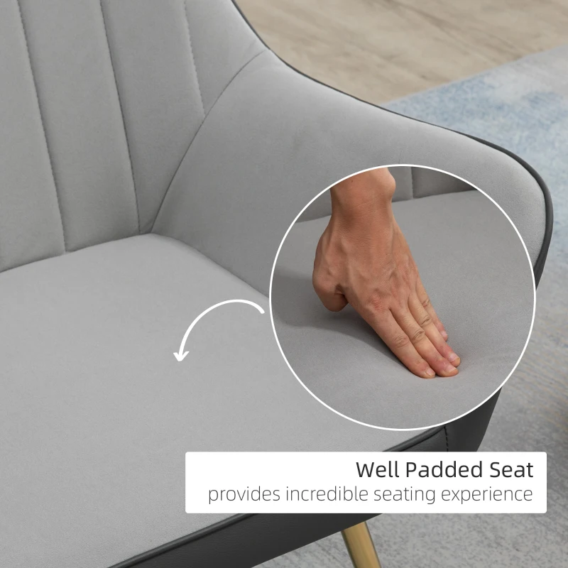 HOMCOM Velvet Armchairs, Upholstered Accent Chairs with Golden Steel Legs, Modern Vanity Chairs for Living Room and Bedroom, Light Grey