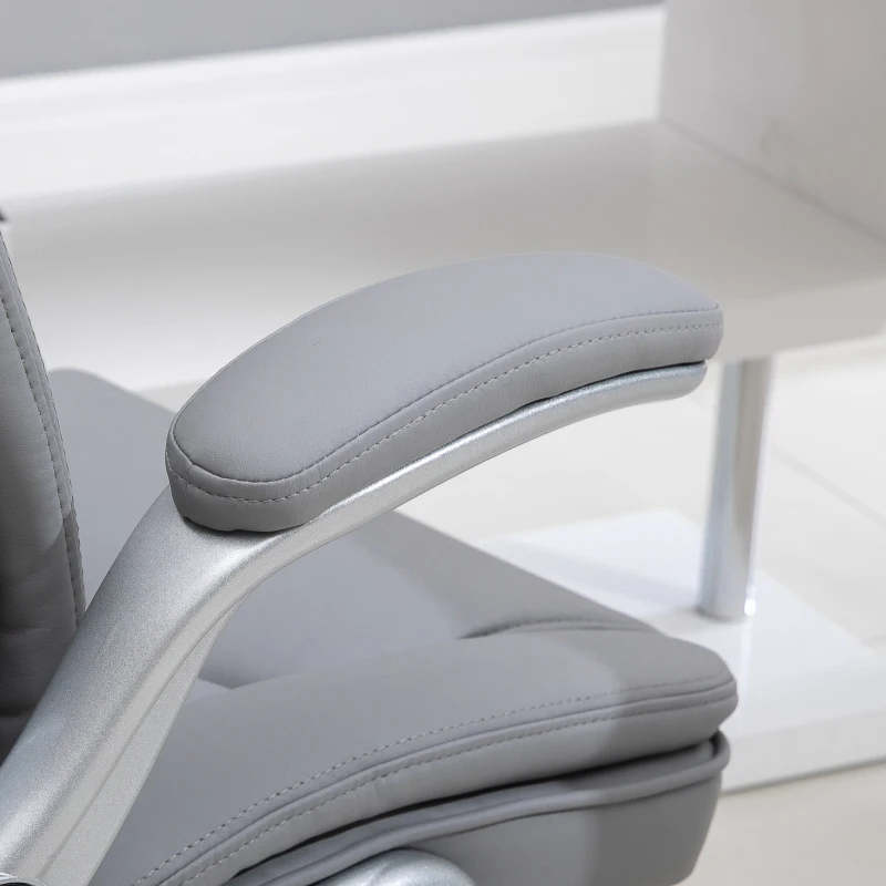 Vinsetto High Back Executive Office Chair, Height Adjustable PU Leather Ergonomic Chair, with Flip-up Arm, 360-Degree Swivel & Wheels, Grey(m-9)