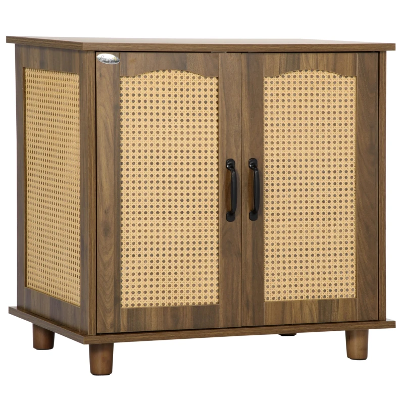 PawHut Katzenschrank für Katzentoilette Katzenklo Katzenhaus mit Magnettüren Katzenkommode Schrank PE-Rattan Walnuss 70 x 48 x 68 cm