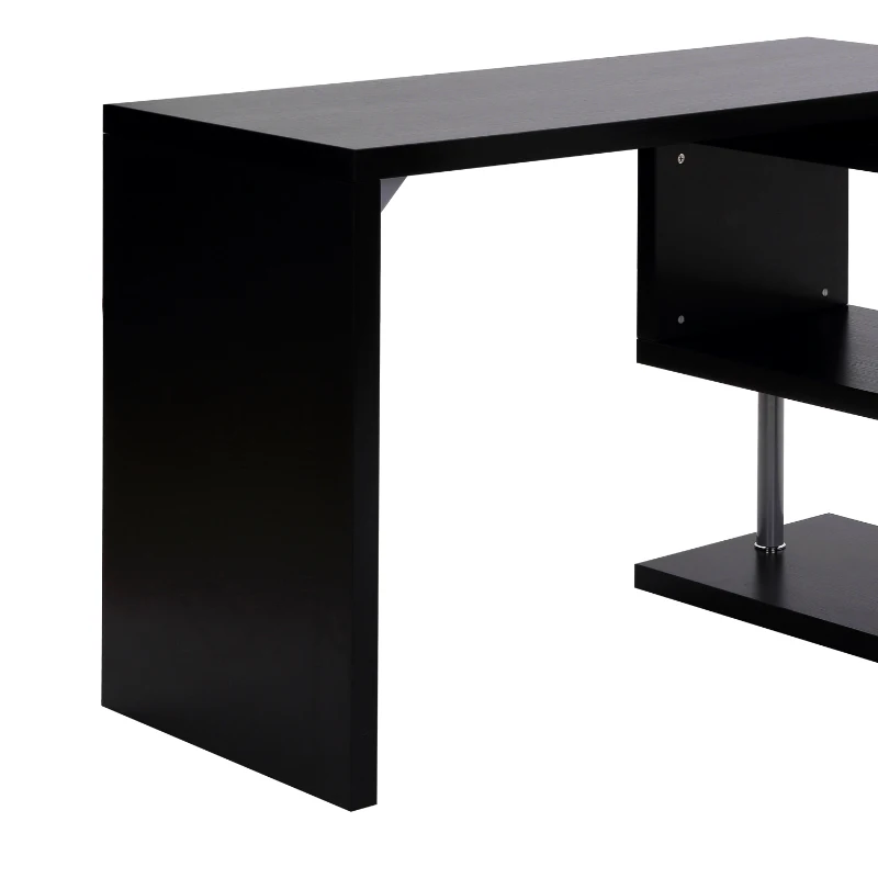 HOMCOM Birou pe colt pentru Computer cu Rafturi in Lemn, Negru, 120x106x75cm