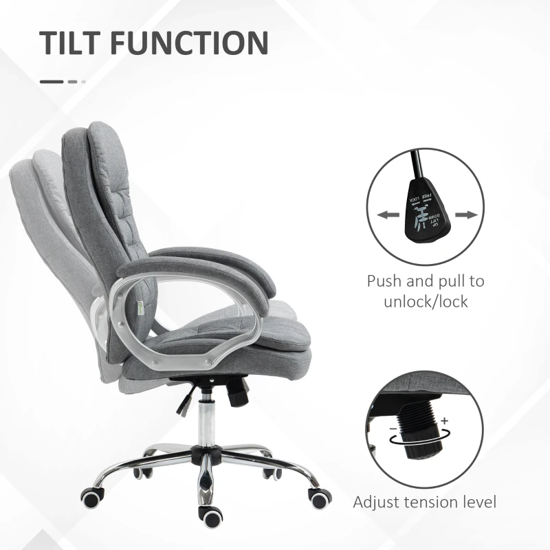 Vinsetto Grey Desk Chair Lumbar Support Adjustable Height Rock 360° Rolling Grey