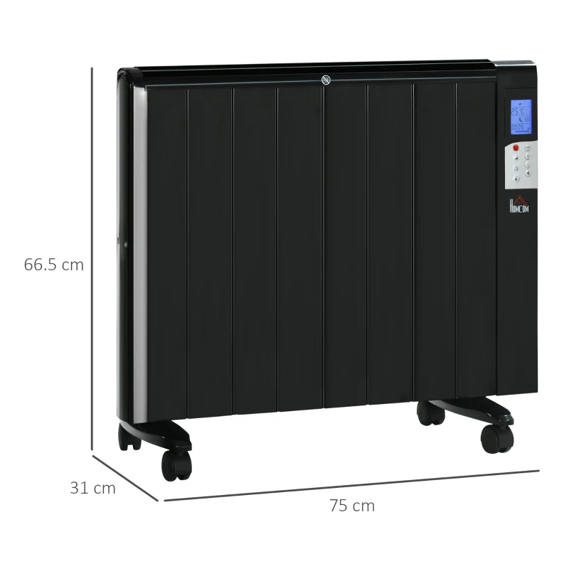 HOMCOM Convector Radiator Heater, Quiet Panel Heater, Freestanding or Wall-mounted Portable Electric Heater with Window Opening Detection, Week Timer, Remote Control, Safety Cut-Off, Black