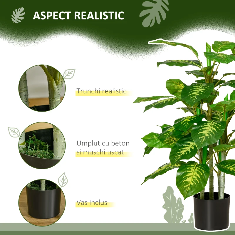 Homcom Planta Artificiala Verde Ø17×14,5 cm – Ghiveci Negru Interior/Exterior(m-4)