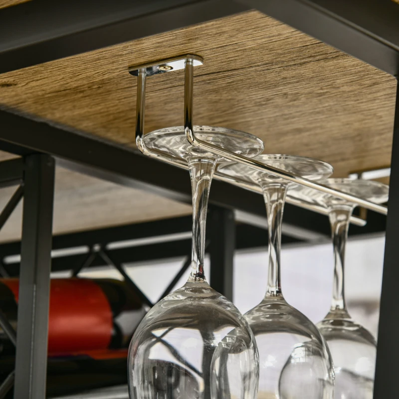 HOMCOM Masa de bar industriala pentru 10 sticle din PAL si otel pentru bucatarie, sufragerie si living, 120x60x91 cm, culoare negru si lemn