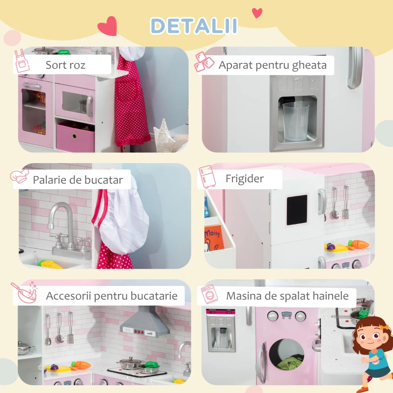 Homcom Bucatarie Jucarie Copii – 3-6 Ani cu Lumini & Ustensile
