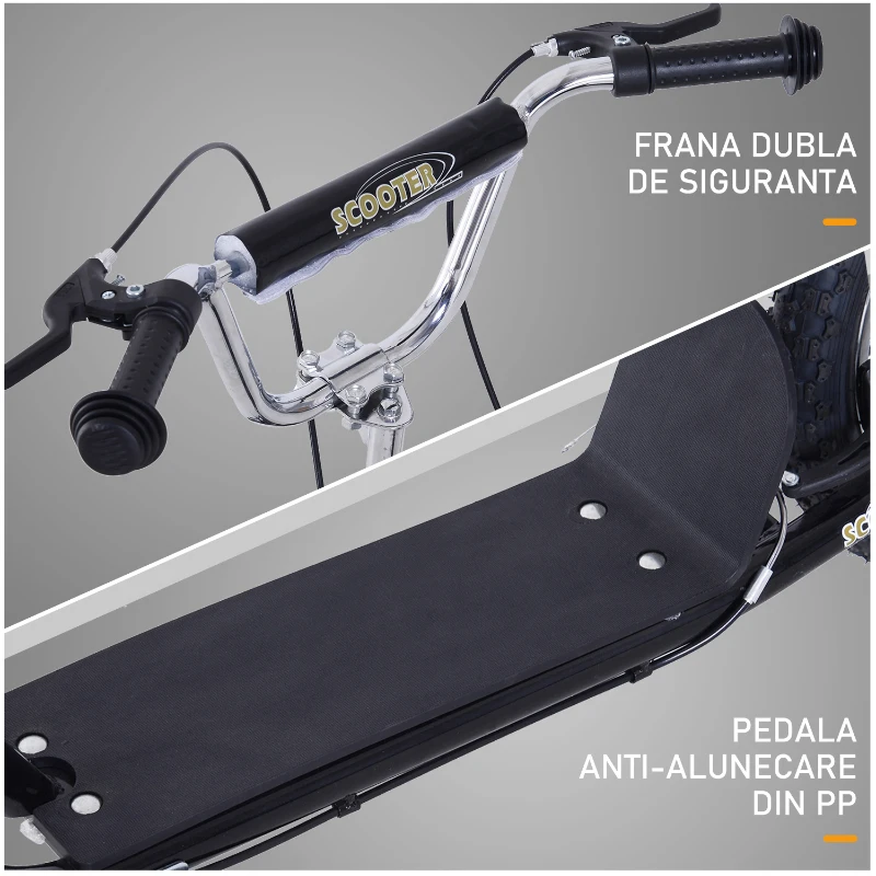 HOMCOM Trotinetă pentru Copii 5+, Trotineta cu roti mari de 16" si inaltime reglabila, frane si suport, negru