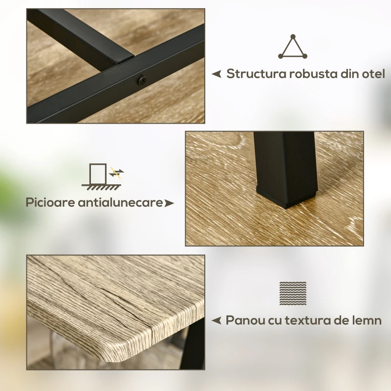HOMCOM Masa de bar industriala pentru 10 sticle din PAL si otel pentru bucatarie, sufragerie si living, 120x60x91 cm, culoare negru si lemn