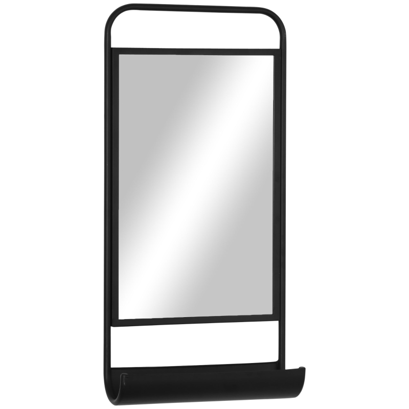 HOMCOM Oglinda de perete cu raft inferior si cadru metalic, oglinda pentru baie si dormitor, 36,2x12x71,7cm, negru