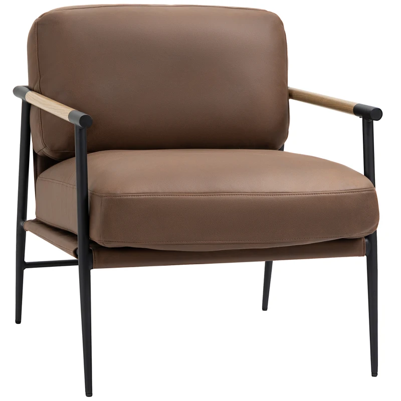 HOMCOM Fotoliu tapitat in stil industrial , fotoliu din piele cu structura de otel, 72x76x80cm, maro