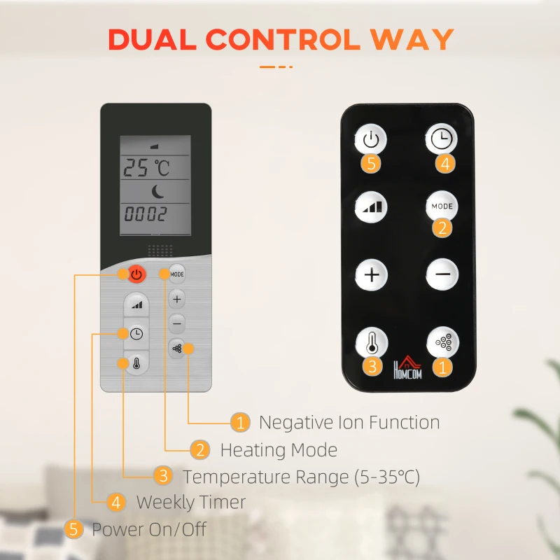 HOMCOM Convector Radiator Heater, Quiet Panel Heater, Freestanding or Wall-mounted Portable Electric Heater with Window Opening Detection, Week Timer, Remote Control, Safety Cut-Off, Black
