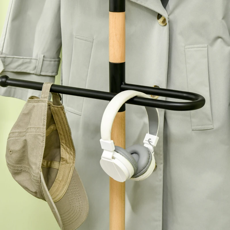 HOMCOM Suport de haine din lemn si otel cu rafturi, bara si cuier, 46x35x152cm, negru