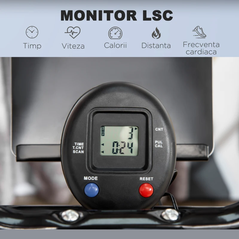 HOMCOM Bicicleta Eliptica – 4 Nivele, LCD & Roti, Antrenament Acasa