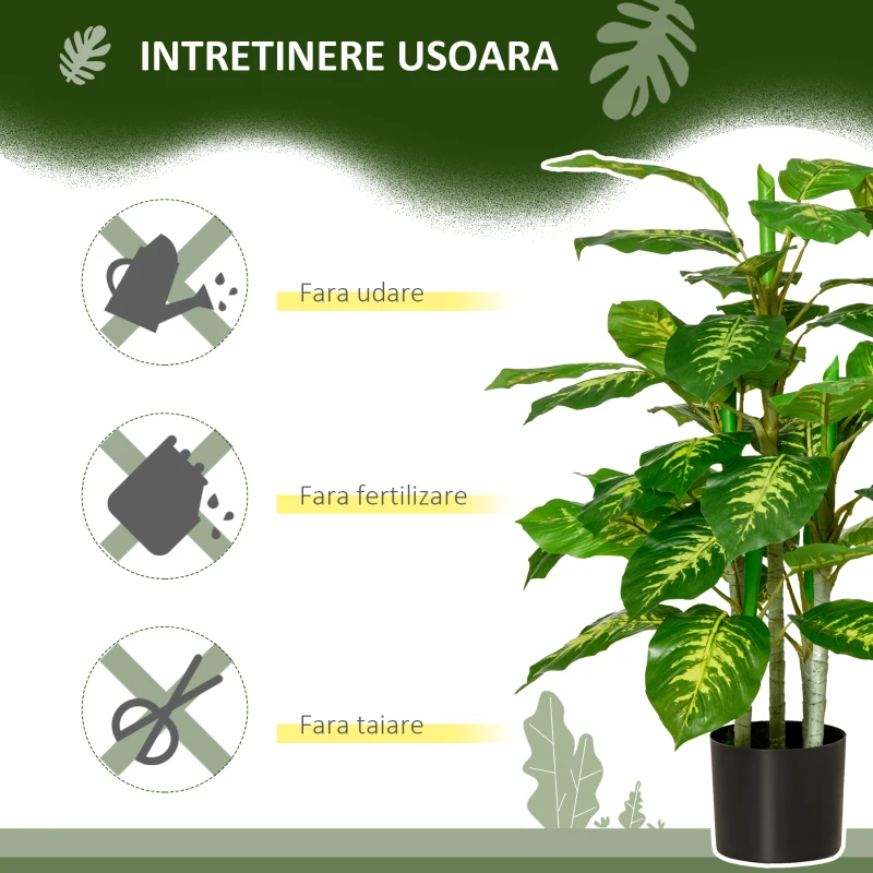 Homcom Planta Artificiala Verde Ø17×14,5 cm – Ghiveci Negru Interior/Exterior(m-6)