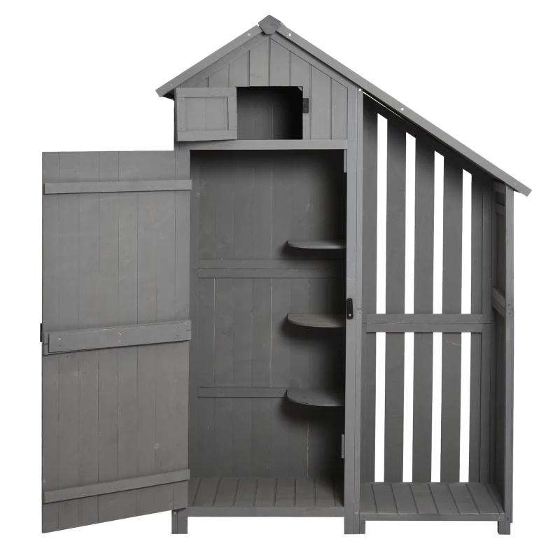 Outsunny® Gartenhütte Großer Stauraum Werkzeugschrank Gartenlaube Tannenholz Grau Schwarz