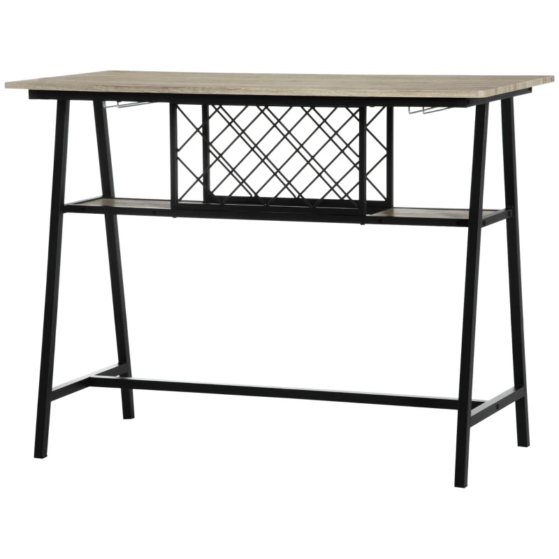 HOMCOM Masa de bar industriala pentru 10 sticle din PAL si otel pentru bucatarie, sufragerie si living, 120x60x91 cm, culoare negru si lemn