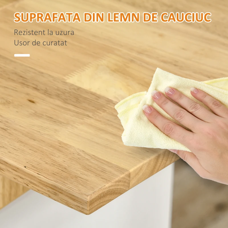 HOMCOM Insula moderna de bucatarie cu 3 rafturi si suprafata din lemn si PAL, 140x55x91cm, alb