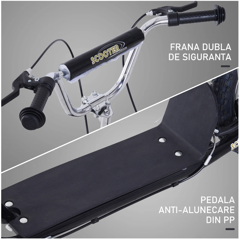 HOMCOM Trotineta pentru copii cu ghidon reglabil, suporta o greutate maxima 100 kg, otel si plastic, 125 × 58 × 92-100 cm, negru