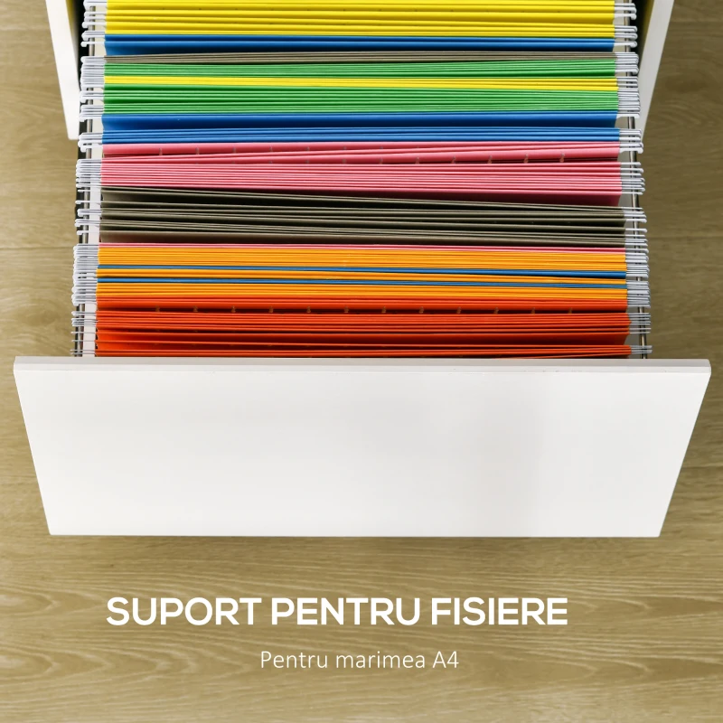 Vinsetto Dulap de birou cu 2 sertare, sertar document A4 cu blocare si 5 roti, 47x39,5x62cm, alb