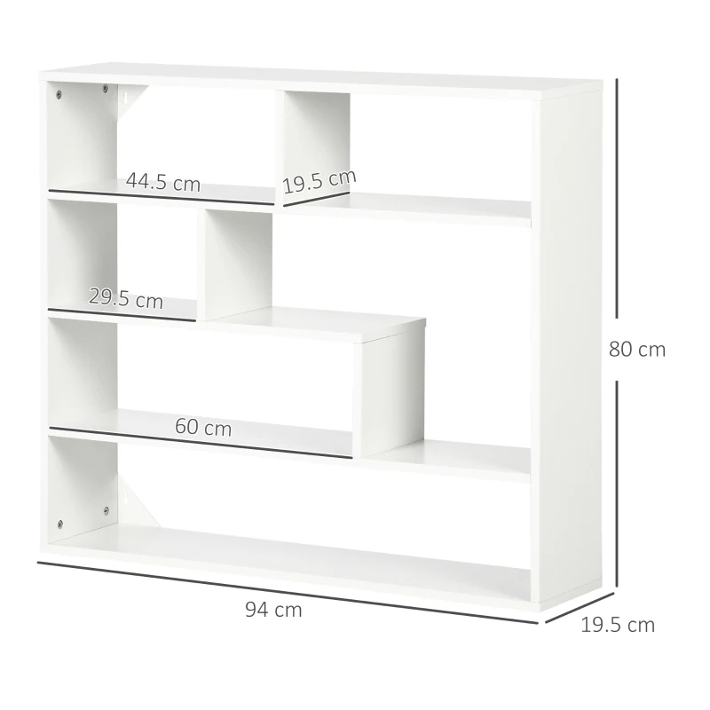 HOMCOM Biblioteca moderna de perete cu 4 niveluri , raft din lemn care economiseste spatiu pentru living si birou, 94x19,5x80cm, alb