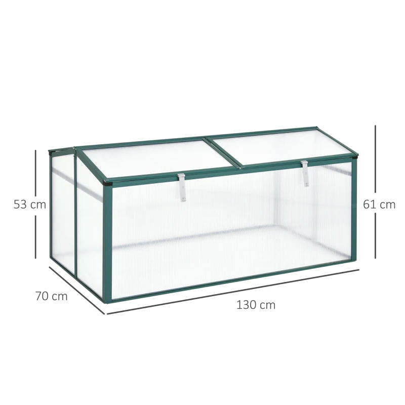 Outsunny Sera de gradina din policarbonat si aluminiu cu acoperis reglabil, 130 x 70 x 61cm, verde si transparenta
