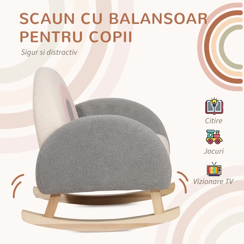 HOMCOM Fotoliu pentru copii 3-5 ani cu cotiere inalte si captuseala groasa, piele de miel artificiala, lemn si spuma, 50x45x50 cm, gri