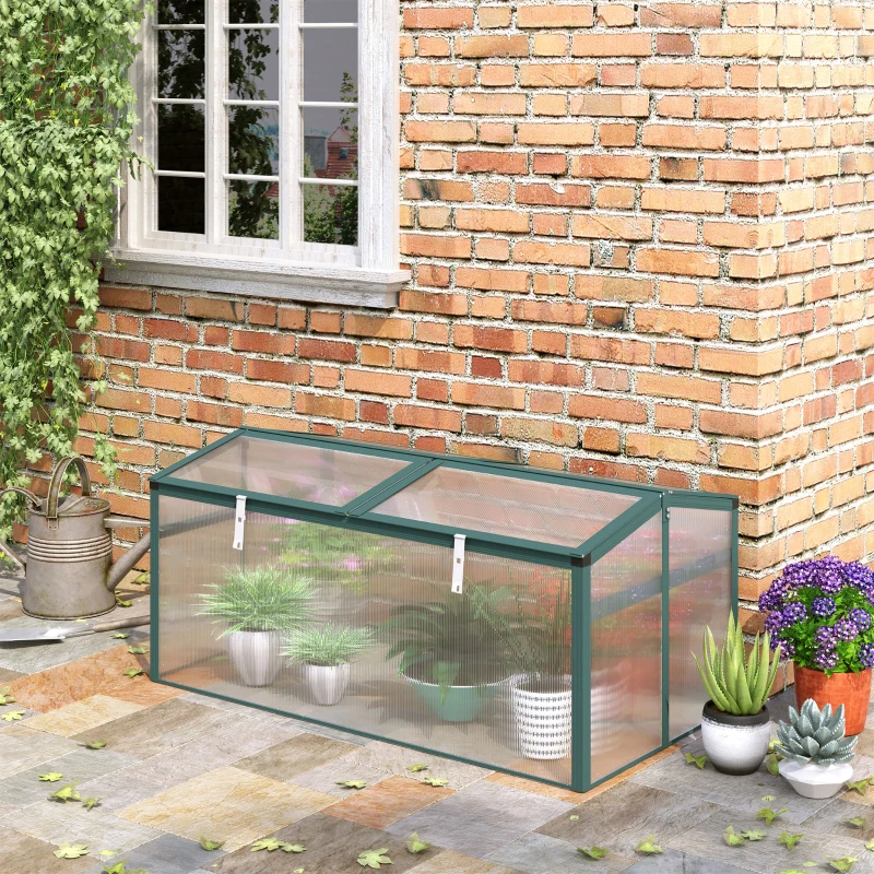 Outsunny Sera de gradina din policarbonat si aluminiu cu acoperis reglabil, 130 x 70 x 61cm, verde si transparenta
