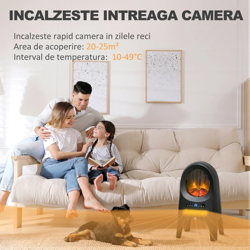 HOMCOM Incalzitor cu ventilator cu 3 moduri de incalzire cu temperatura reglabila si telecomanda, din ABS, 33,7x25,5x60,4 cm, negru