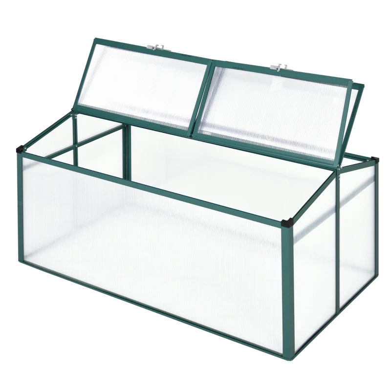 Outsunny Sera de gradina din policarbonat si aluminiu cu acoperis reglabil, 130 x 70 x 61cm, verde si transparenta