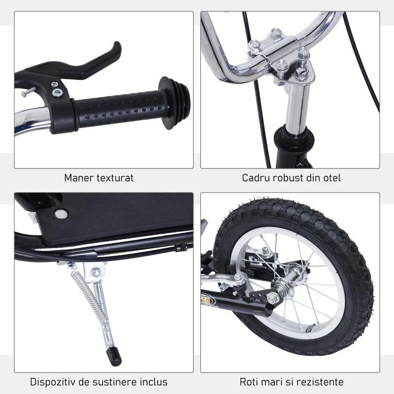 HOMCOM Trotineta pentru copii cu ghidon reglabil, suporta o greutate maxima 100 kg, otel si plastic, 125 × 58 × 92-100 cm, negru