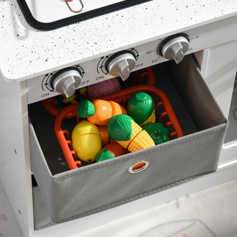 HOMCOM Bucatarie pentru copii 3-6 ani cu lumini realiste si accesorii, MDF si PP, 60,1x31,7x92,9 cm, alb