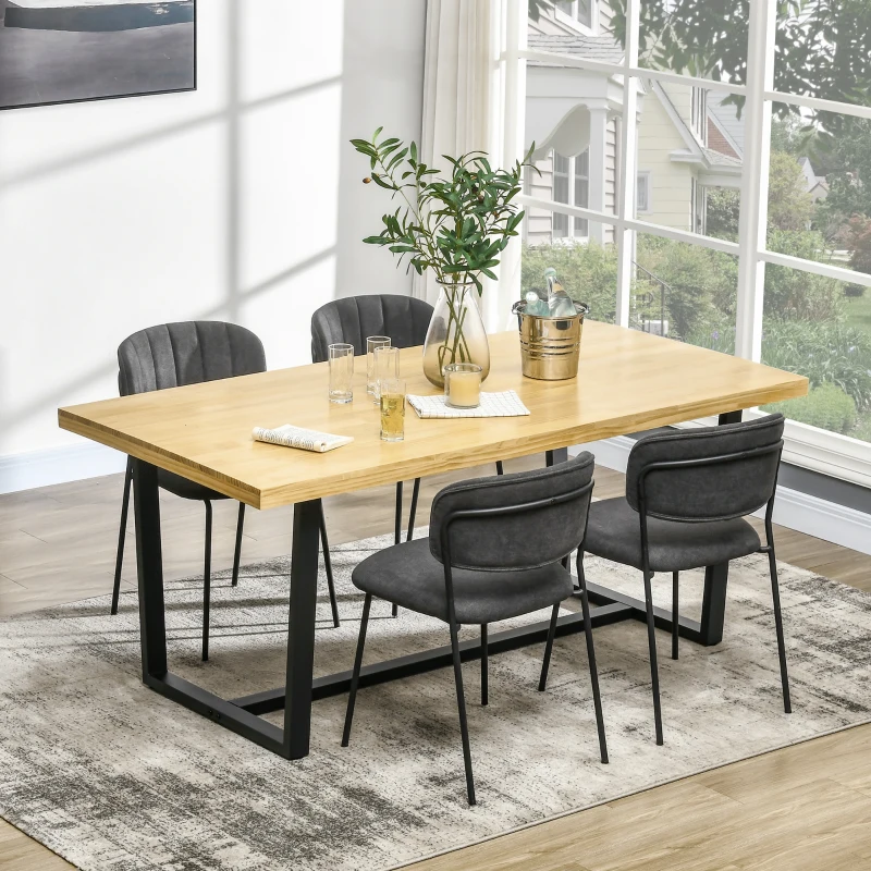 HOMCOM Masa de sufragerie din lemn pentru 6 persoane cu baza din otel si picioare reglabile, 180x90x76cm