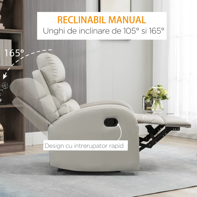 Homcom Fotoliu Relaxant din PU cu Suport pentru Picioare – Gri