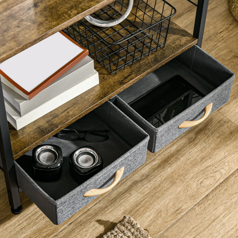 HOMCOM Mobilier biblioteca cu 4 rafturi si 2 sertare pentru sufragerie, birou si dormitor, din PAL, otel si tesatura cu efect de in, 64x27,5x121 cm