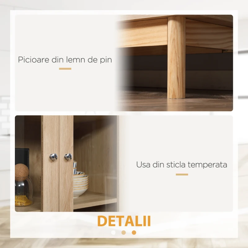 HOMCOM Dulap modern cu usi si sertar, dulap de bucatarie din lemn cu rafturi reglabile si baza inaltata, 76x40x183cm, culoarea lemnului