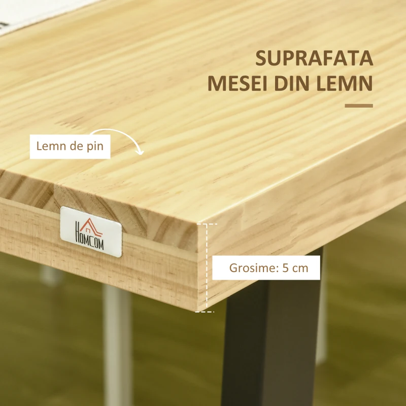 HOMCOM Masa de sufragerie din lemn pentru 6 persoane cu baza din otel si picioare reglabile, 180x90x76cm