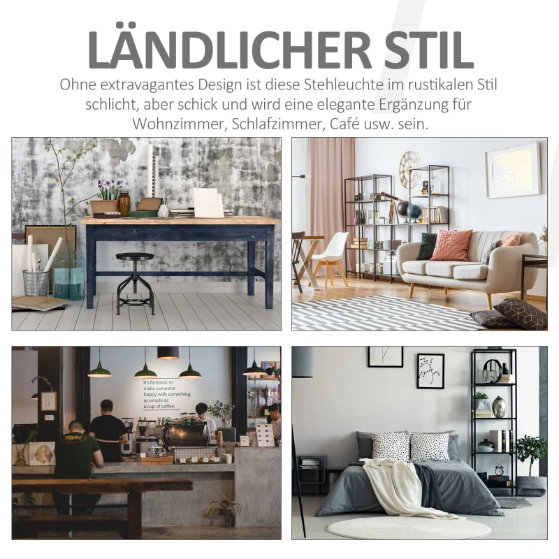 HOMCOM lampa podłogowa, lampa stojąca, lampa podłogowa z dodatkową półką, drewno sosnowe + stal + poliester, 54 x 54 x 154 cm (naturalny + kremowy)