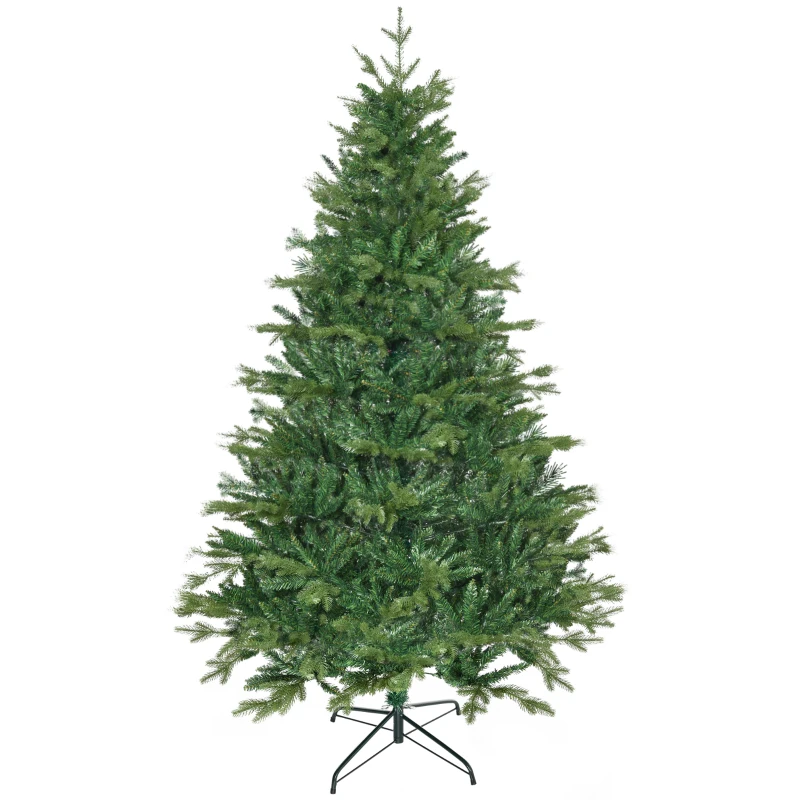 HOMCOM Brad de Craciun decorat si ignifug pentru interior cu 1443 de ramuri si baza metalica, din PE si PVC, Φ120x180 cm, verde