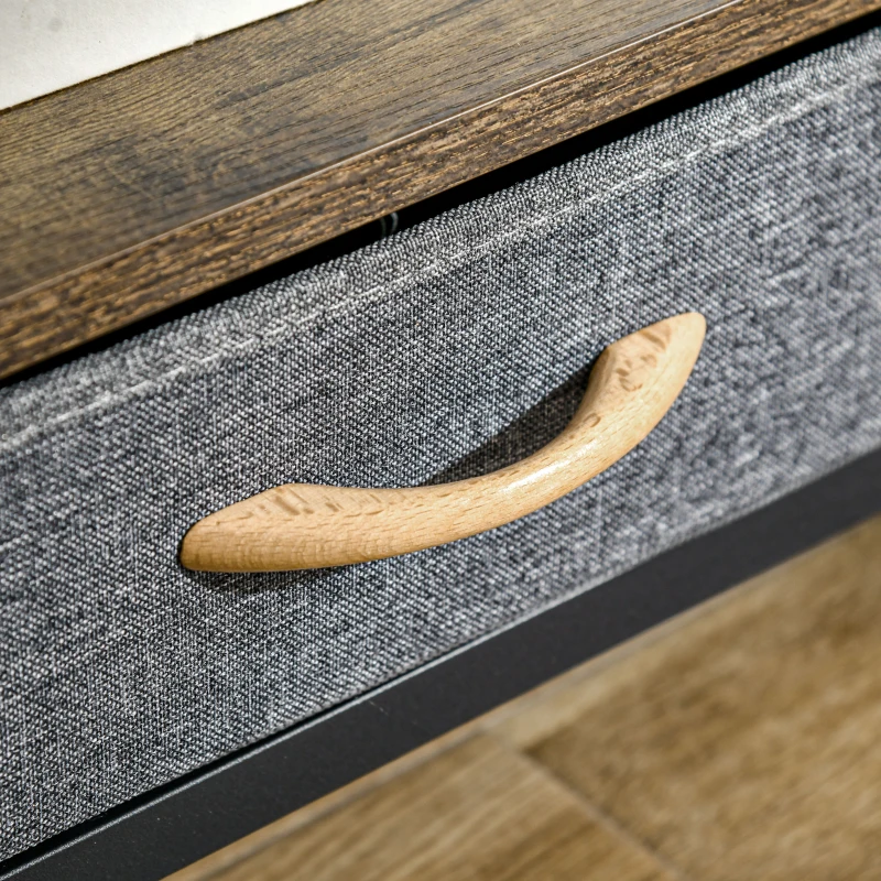 HOMCOM Mobilier biblioteca cu 4 rafturi si 2 sertare pentru sufragerie, birou si dormitor, din PAL, otel si tesatura cu efect de in, 64x27,5x121 cm