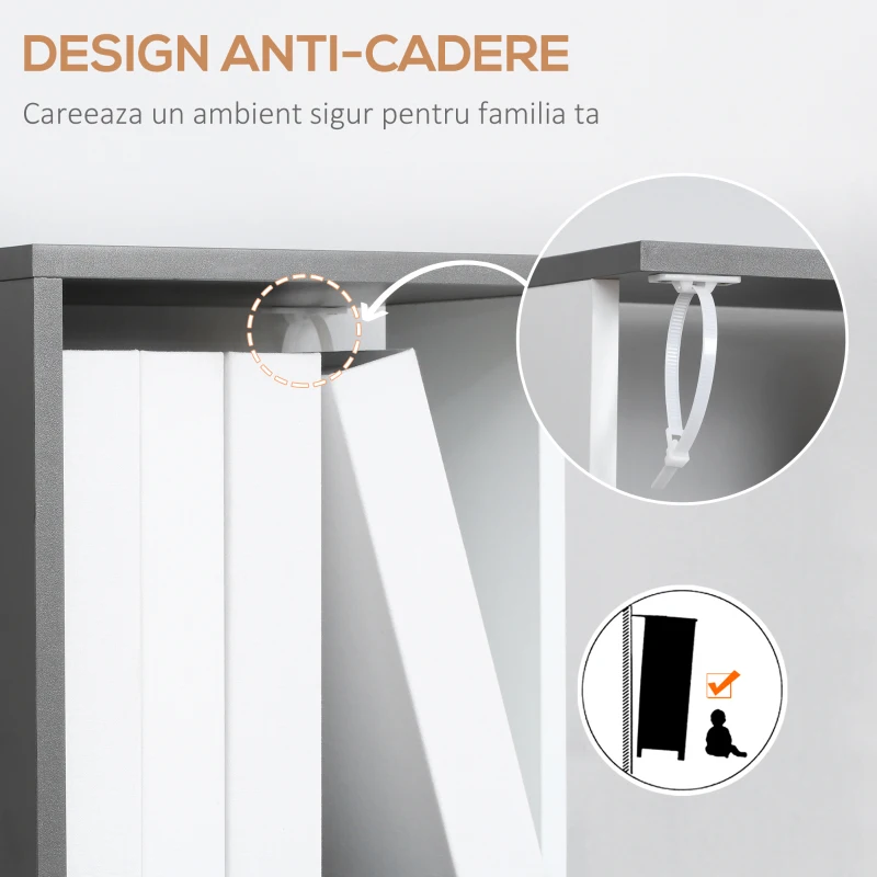 HOMCOM Biblioteca moderna cu 5 rafturi din lemn, economiseste spatiu pentru casa si birou, 33x28x161cm, gri si alb