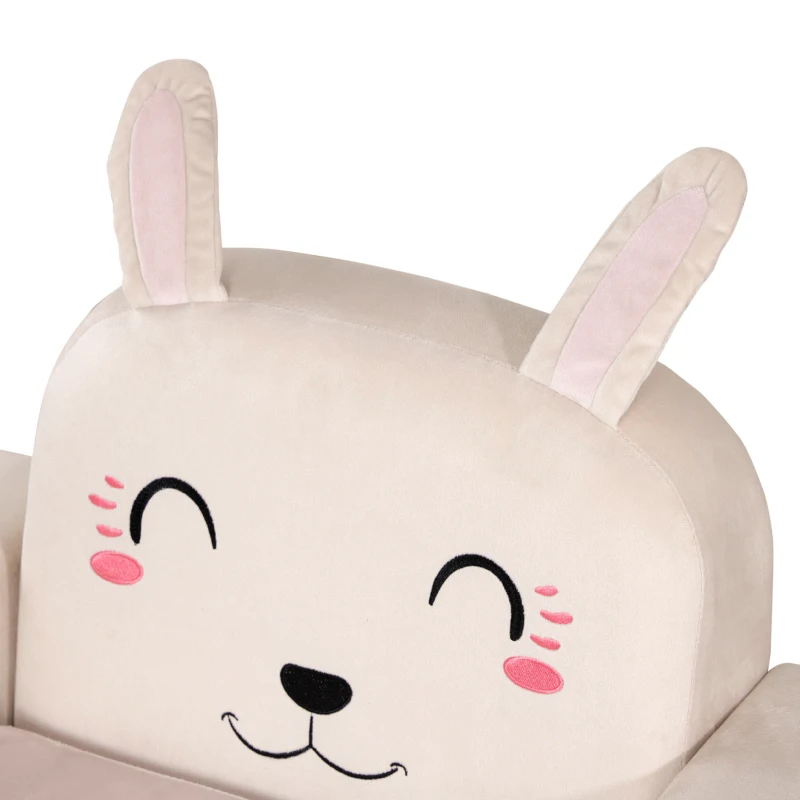 HOMCOM Fotoliu pentru copii. design cu iepuras, canapea pentru copii 3-5 ani cu picioare din lemn, 53x47x54,5cm, crem